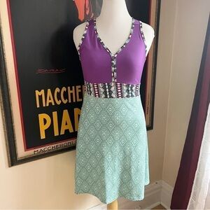 Marmot Purple Teal Peach White Cutout Back V-Neck Becca UPF 30 Athleisure Dress